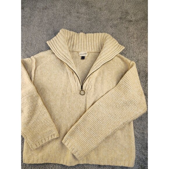 Universal Thread Womens Beige Knit Pullover Sweater With Half-Zip & High Collar - Picture 1 of 10
